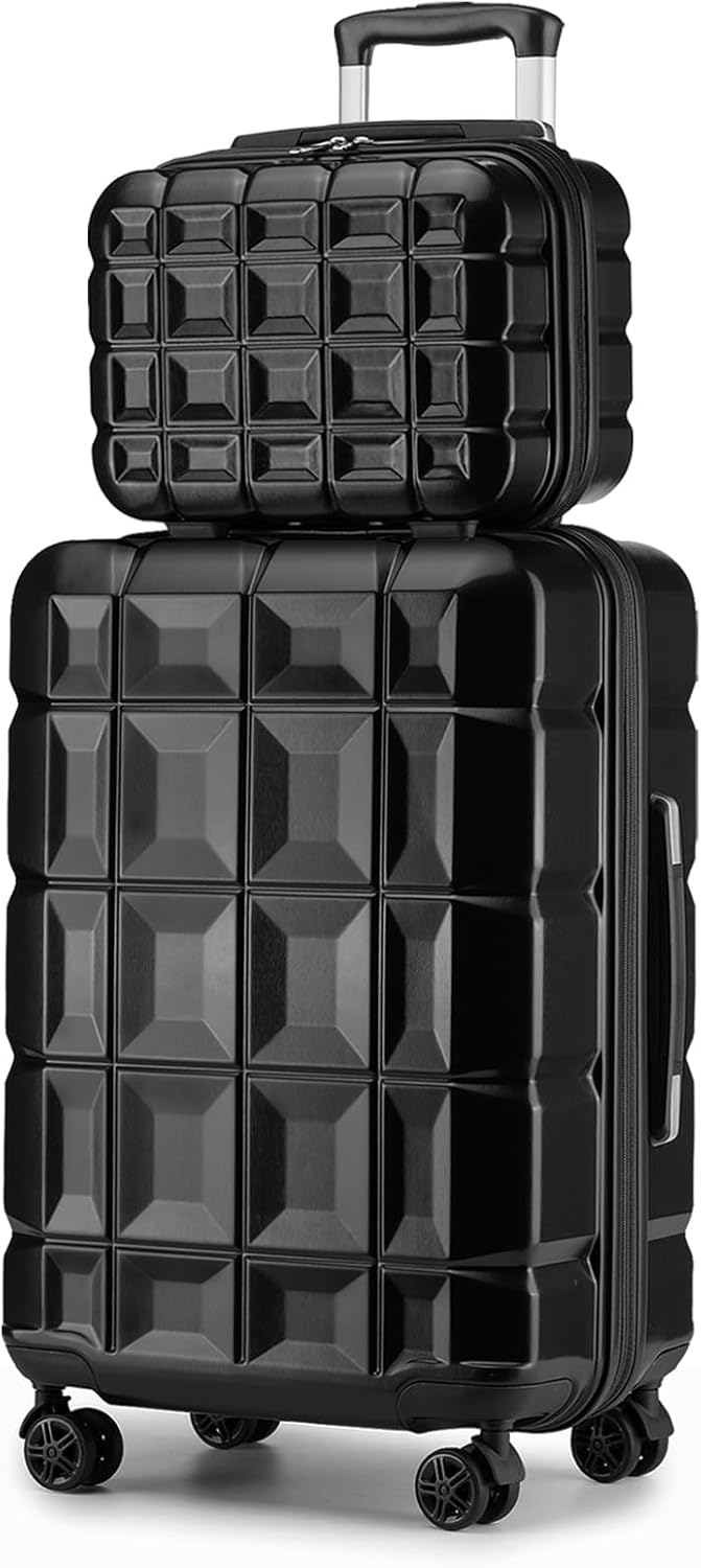 KONO Gepäck-Sets Kofferset 2 Teilig Mittelgross Koffer mit Beautycase (62cm+Kosmetikkoffer, Schwarz)