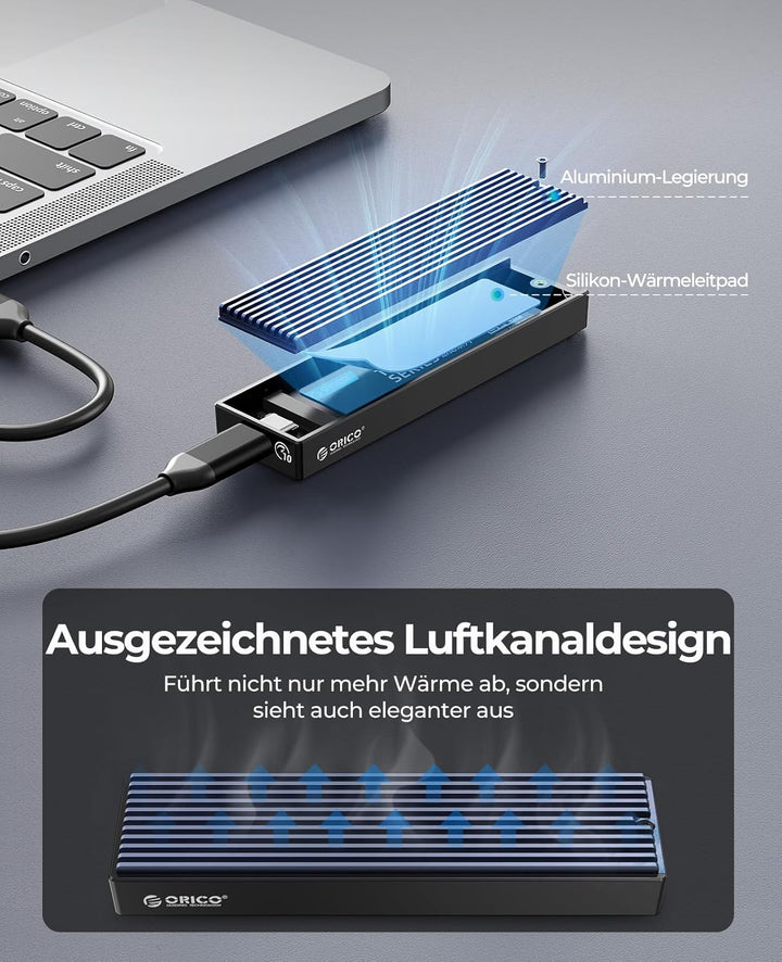 ORICO M.2 NVMe SSD Gehäuse USB-C Adapter 10Gbps USB3.2/ USB3.1 Gen2 für PCIe NVMe M-Key/M+B Key SSD,
