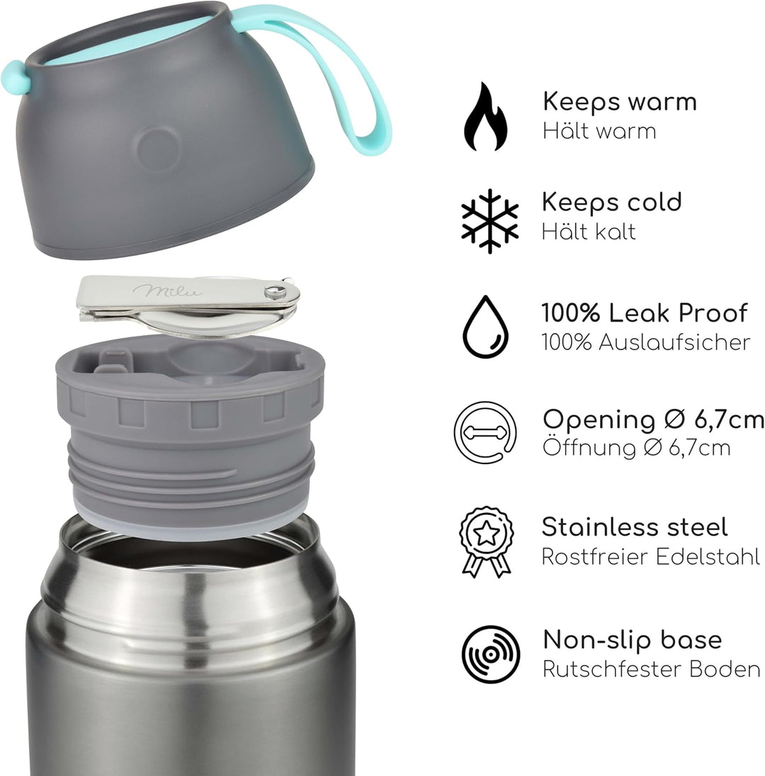 Milu® Thermobehälter 450, 650ml, 800ml | Edelstahl Warmhaltebehälter | Essensbehälter | Speisegefäss