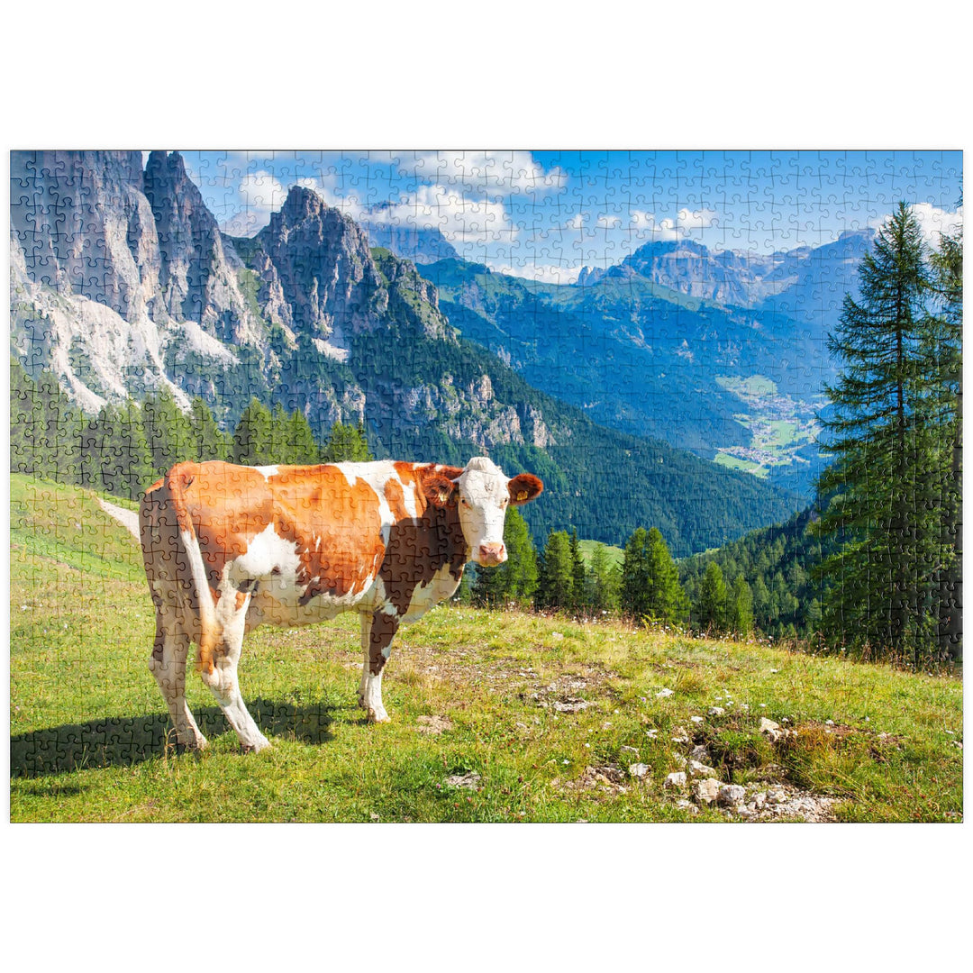 Kuh grast auf Einer Alpenwiese in den Dolomiten - Premium 1000 Teile Puzzle - MyPuzzle Sonderkollekt