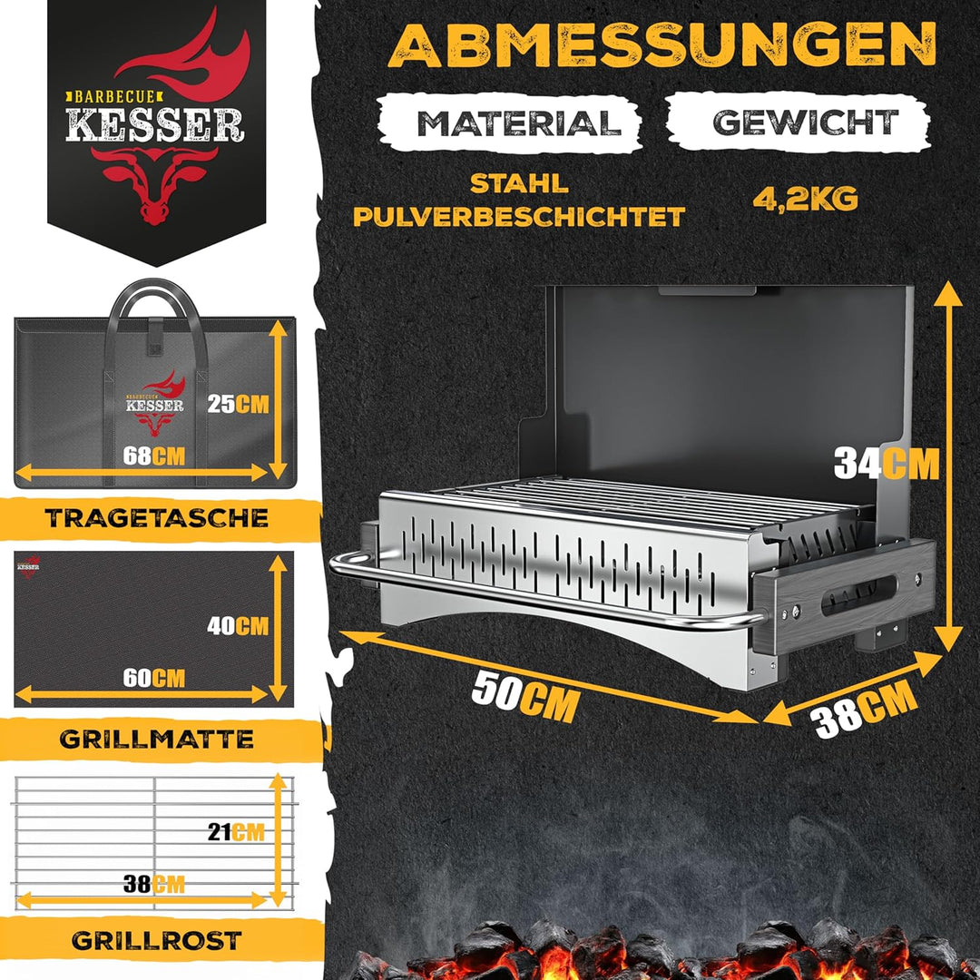 KESSER® Klappgrill tragbarer Camping Grill | Holzkohlegrill aus pulverbeschichtetem Stahl inklusive