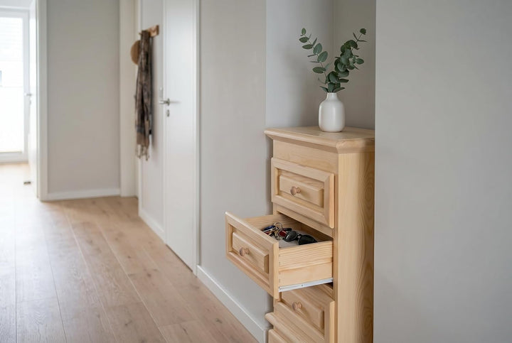 Kommode Klassik aus Kiefernholz | Nachttisch mit 3 Schubladen Organizer für Kleinteile | Kleiner Bei