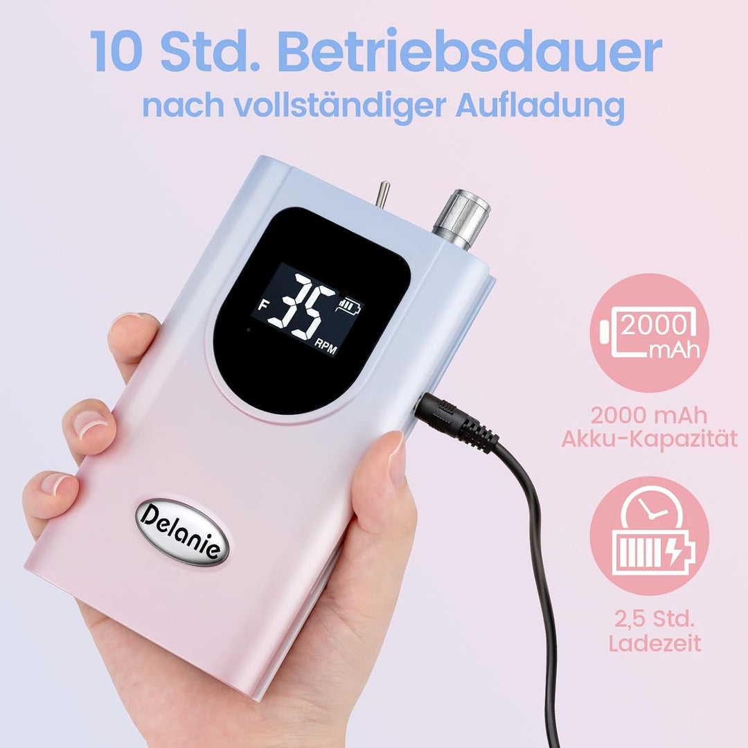 Delanie Elektrische Nagelfräser 35000 U/min, Wiederaufladbare Fräser für gelnägel Nagellack, Manikür