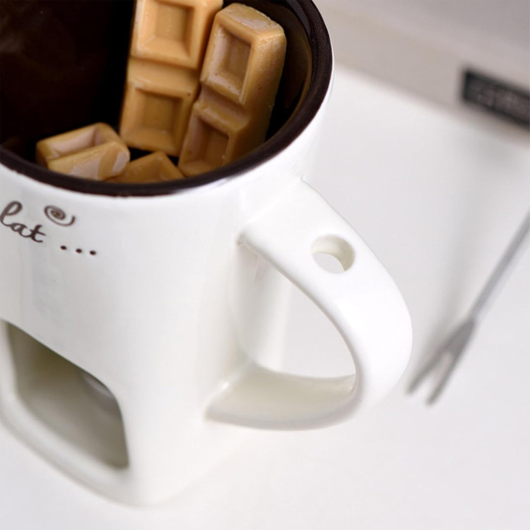 Schokoladen Fondue Becher Set | 130 Ml Teelicht Schokofondue Tasse Aus Keramik | Schoko Fondue Teeli