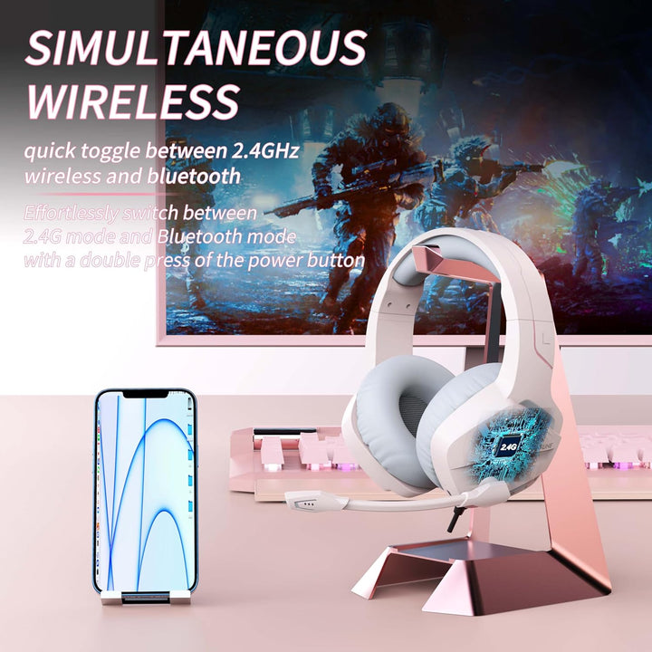 BINNUNE Gaming Headset, Wireless Headset für PS4 PS5 PC PlayStation 4 5, Gaming Kopfhörer mit Mikrof
