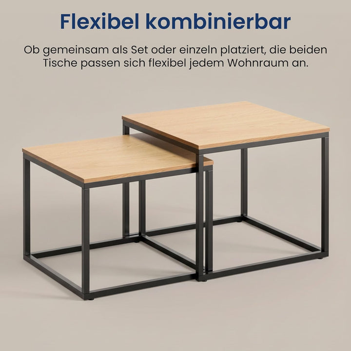 Home Collective Couchtisch 2er Set quadratisch aus Holz, Wohnzimmertisch Modern, Beistelltisch Set 2