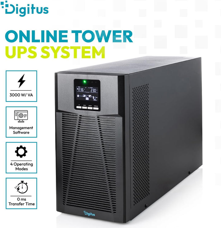 DIGITUS OnLine USV-System – 3 kVA 3 kW – 8X IEC C13 Steckdosen – Tower 3000 VA / 3000 W, 3000 VA / 3
