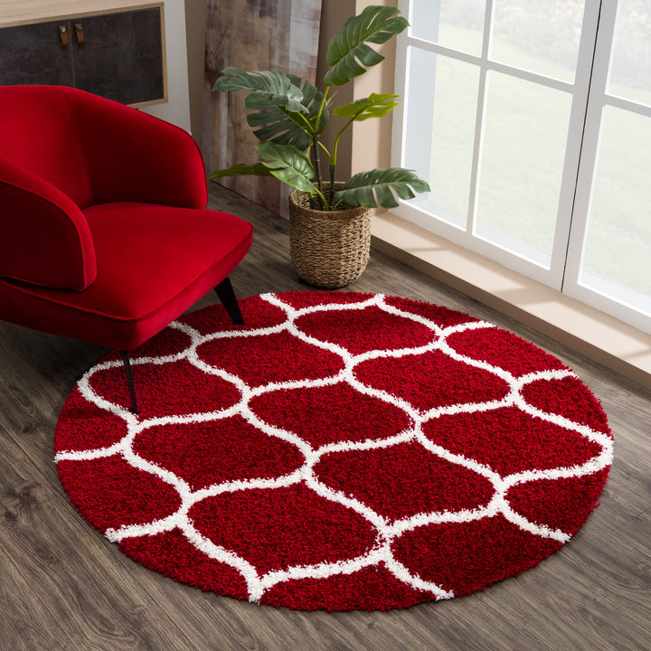 SANAT Madrid Shaggy Teppich Rund - Hochflor Teppiche für Wohnzimmer, Schlafzimmer, Küche - Rot, Grös