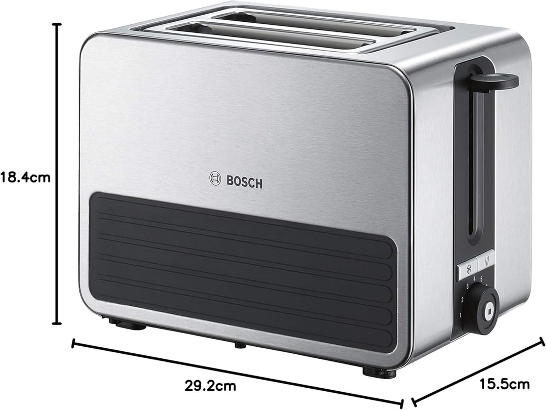Bosch Kompakt Toaster TAT7S25, integrierter Edelstahl-Brötchenaufsatz, mit Abschaltautomatik, mit Au