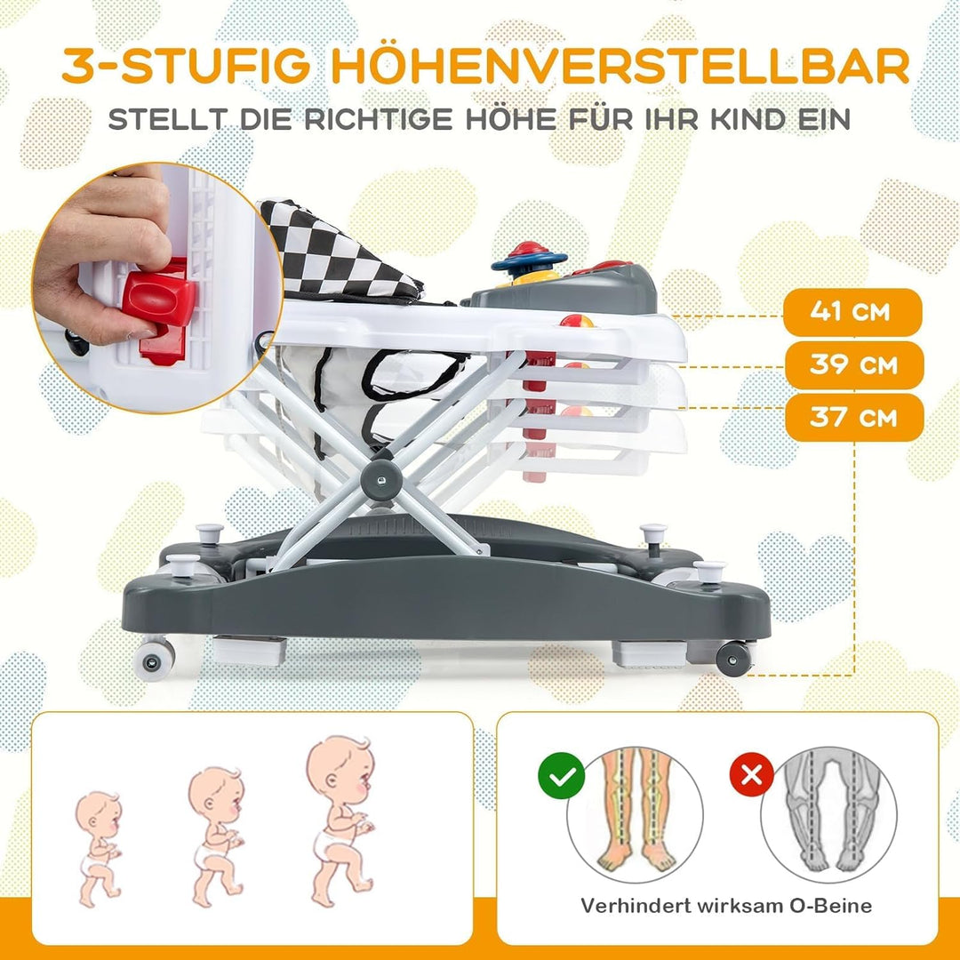 FANTASK Lauflernhilfe, Baby Walker 6-in-1 höhenverstellbar, Lauflernhilfe klappbar mit abnehmbarem S
