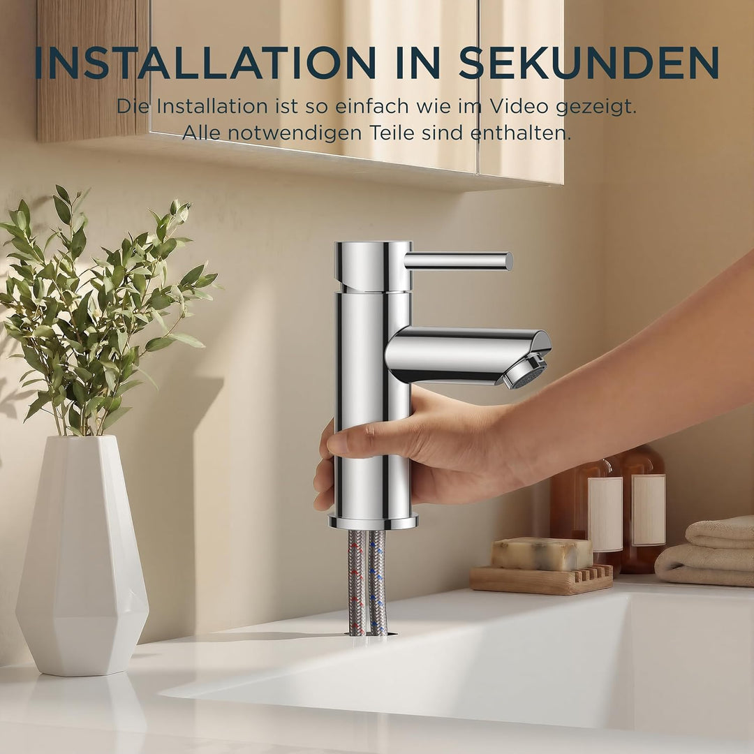 FORIOUS® Wasserhahn Bad, Edelstahl Waschbeckenarmatur mit Auslaufhöhe 85MM, Einhebel-Mischbatterie f