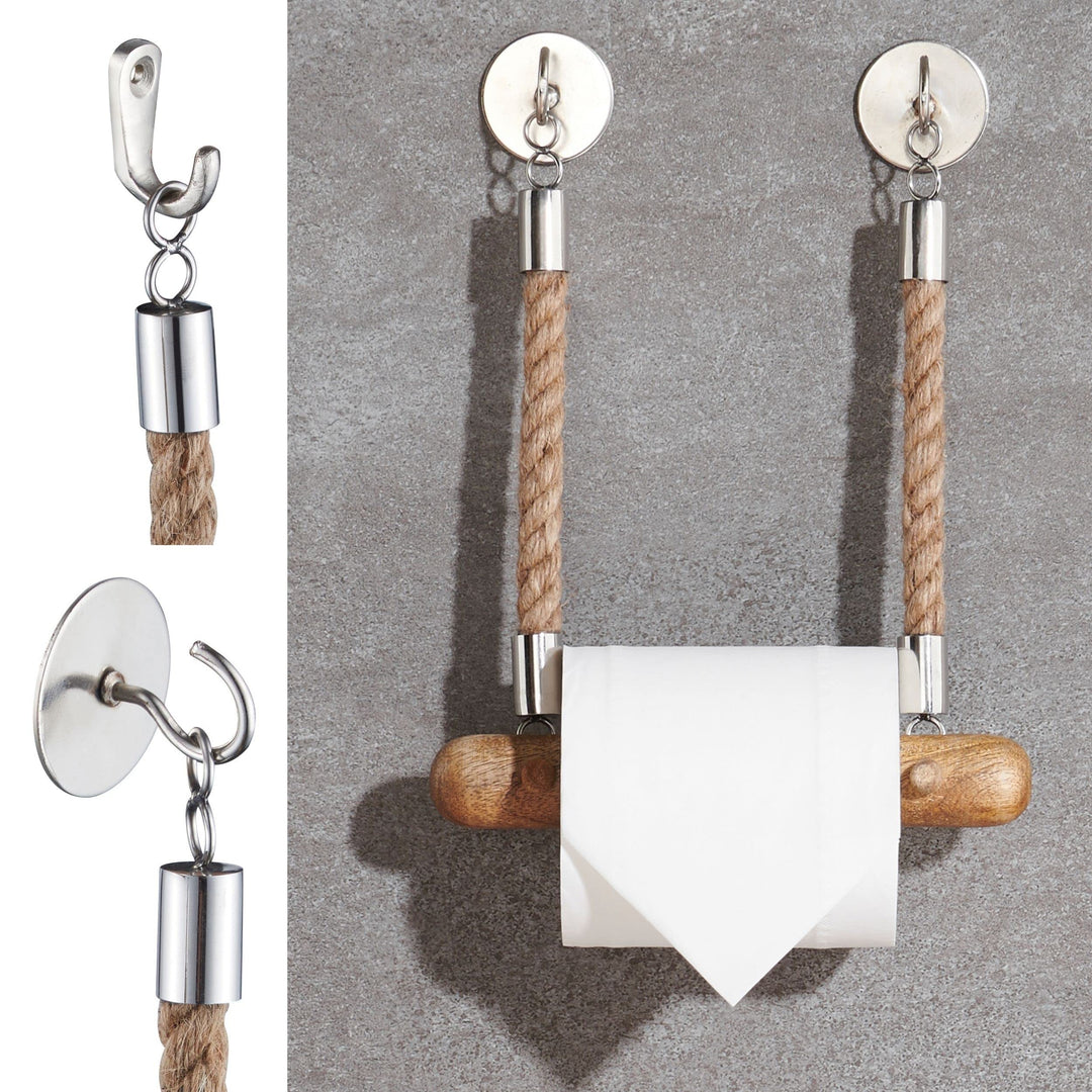 DEKAZIA® Toilettenpapierhalter Seil | Mango Holz | Klopapierhalter für WC/Badezimmer | 100%-fest dur