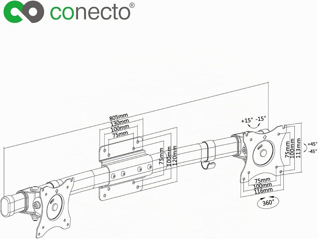 conecto Monitorhalterung Dual Adapter Halterung VESA 75 100 Halterung | Neig-, schwenk- und drehbare