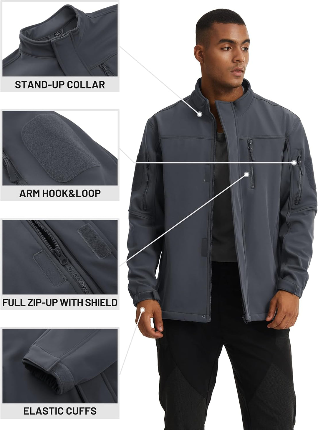 TACVASEN Herren Softshell Jacke Winddichte Warme Fleece Outdoorjacke Übergangsjacke mit Reissverschl