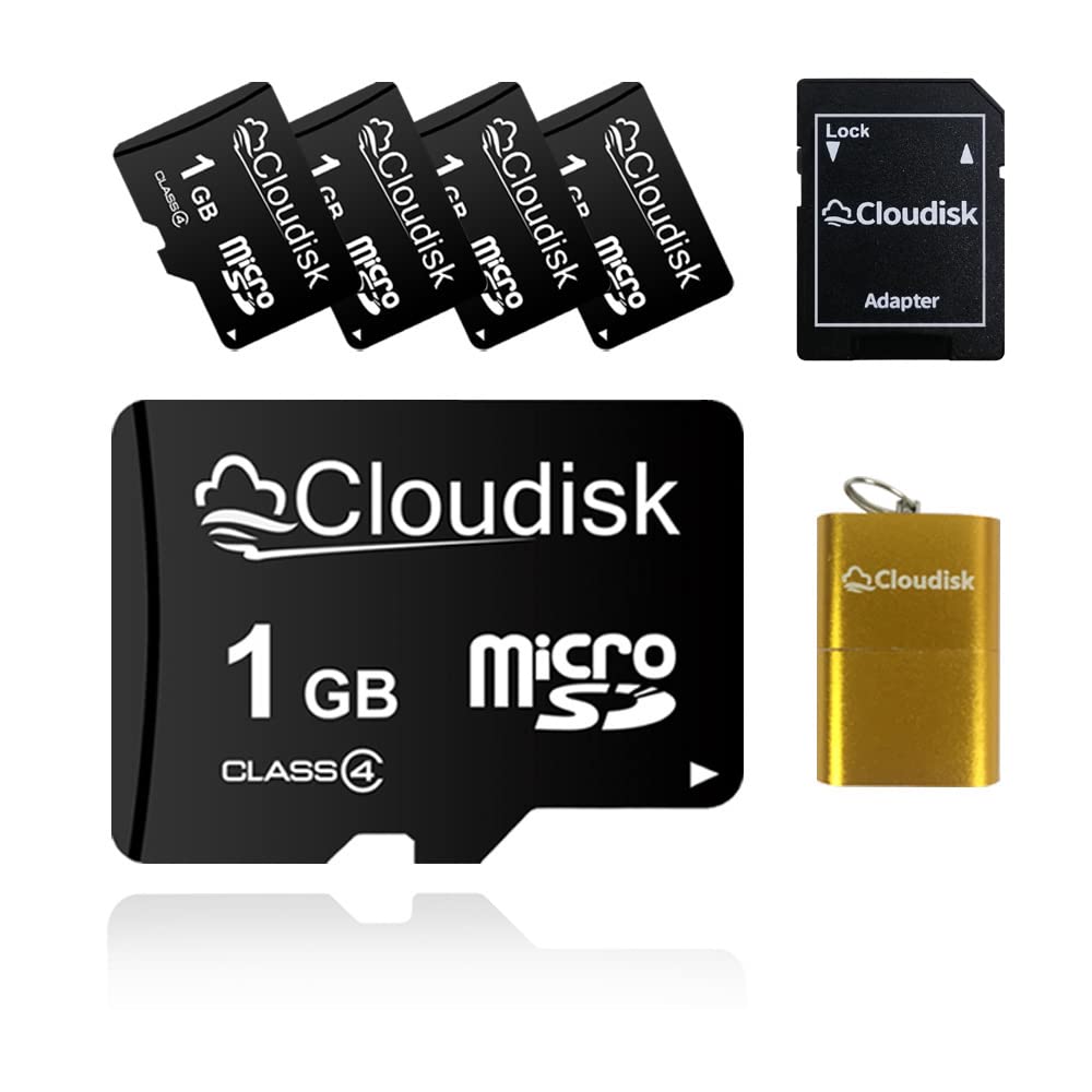 Cloudisk 5Pack 1GB Micro SD Karte 1 GB MicroSD Speicherkarte Class4 mit SD Adapter und Kartenleser,