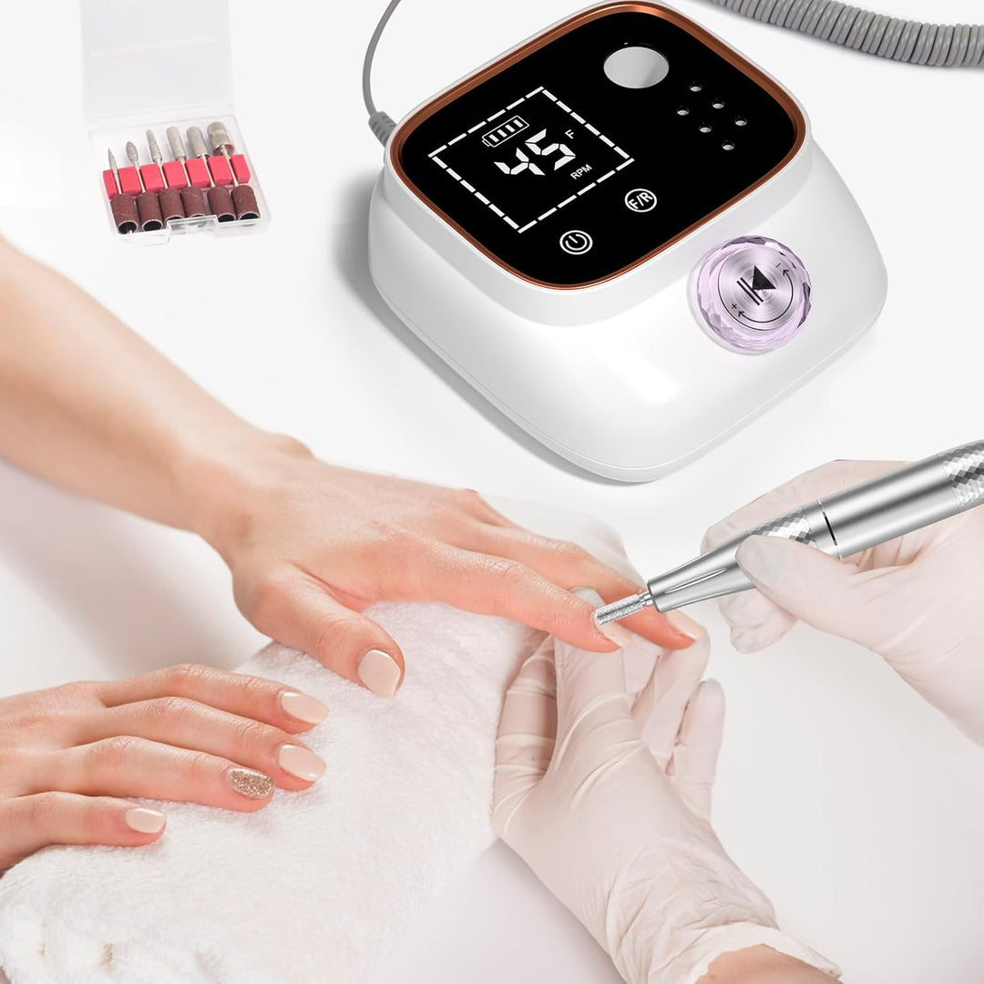 Professionelle Elektrische Nagelfeile 45000U/M für Gelnägel und Acrylnägel mit LCD-Display, Bit-Lock