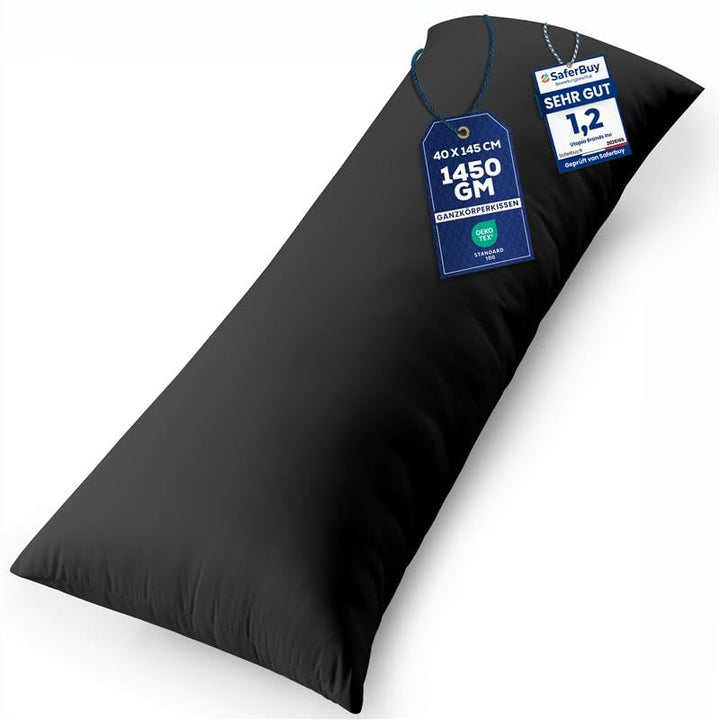 Utopia Bedding Seitenschläferkissen Körperkissen Schwangerschaftskissen | 40x145 Schwarz Bezug aus w