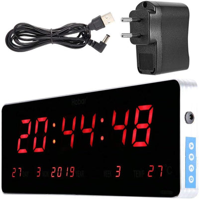 Wifehelper Digital LED Kalender Uhr Temperatur Office Home Wohnzimmer Wanduhren EU Stecker 110-240V(