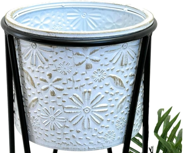 DanDiBo Blumenhocker mit Topf Metall Schwarz Weiss S 50 cm Blumenständer 96043 Blumensäule Modern Pf