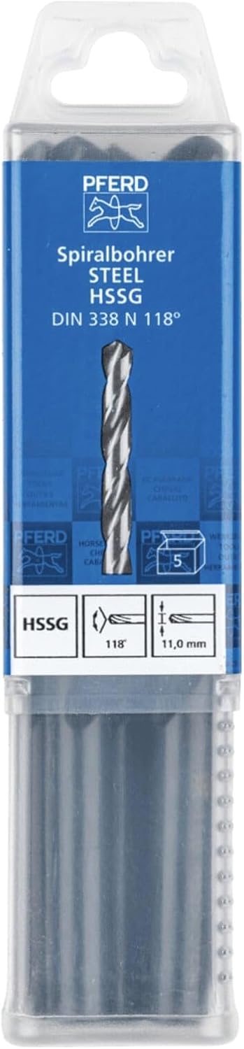 PFERD Spiralbohrer STEEL, 5 Stück | Ø 11,0 mm, HSS-G N, DIN 338, 118° | 25203543 - universell einset