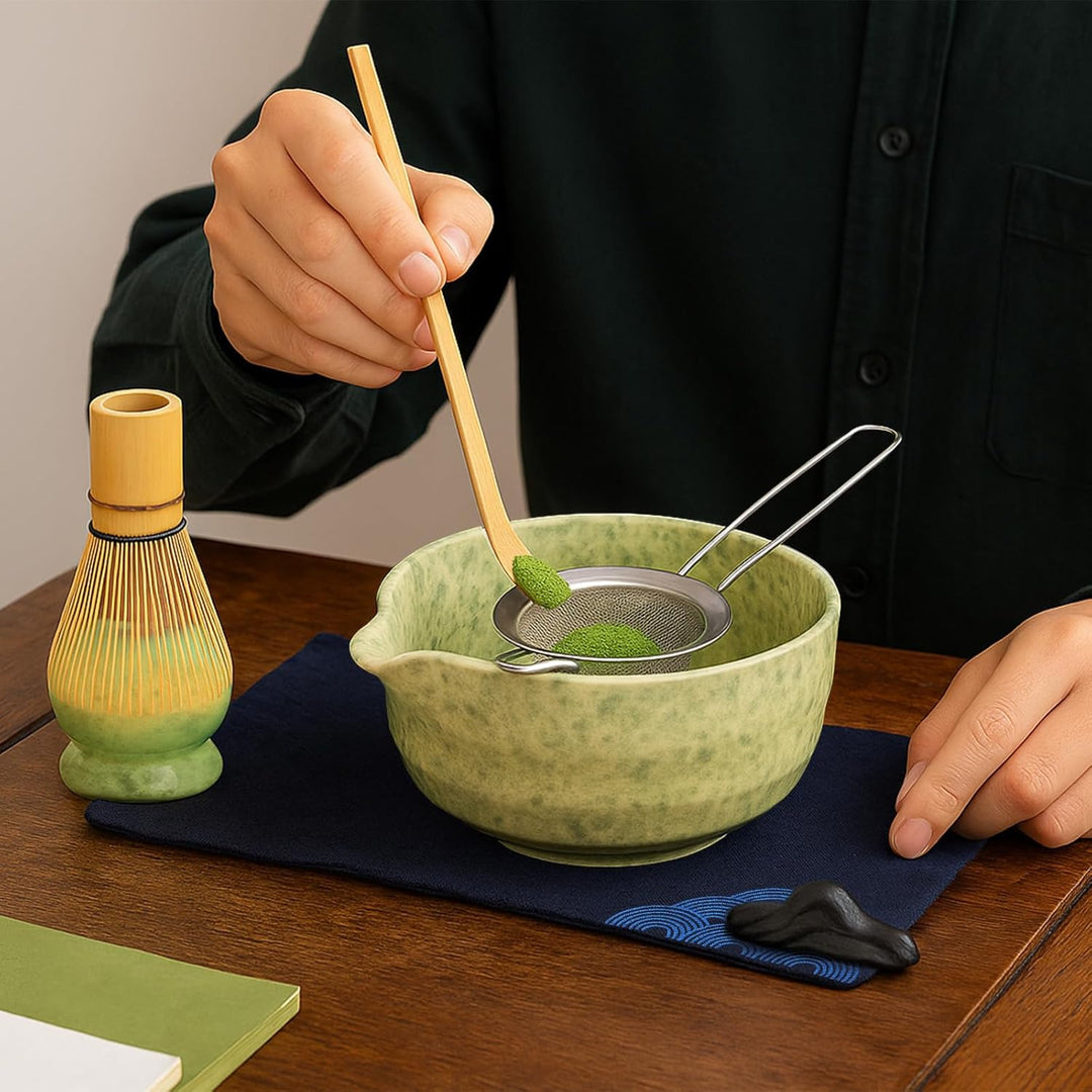 Matcha Set - 8 Stück Matcha Besen Tea Set, Matcha-Schale mit Ausgiesser, Bambus Matcha Whisk, Schauf