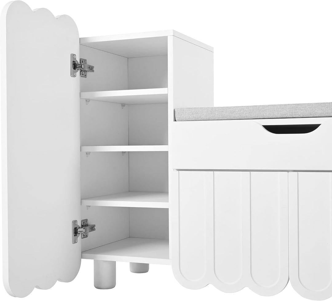 Merax Schuhschrank mit Sitzbank, Schuhbank mit Stauraum, 3 Stauraumtüren und 1 Schublade, gepolstert