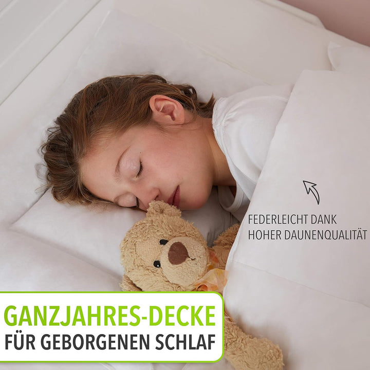 Koru Kids® Kinder Daunendecke 100x135 cm – 90% Daunen / 10% Federn – Ganzjahres Kinderbettdecke – al