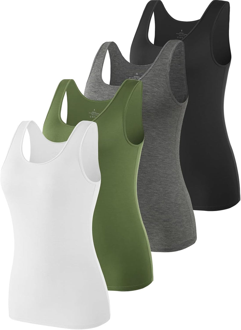 vislivin Elastische Tank Tops für Damen Unterhemden 3/4er Pack S 4er Pack - Schwarz/Dunkelgrau/Armee