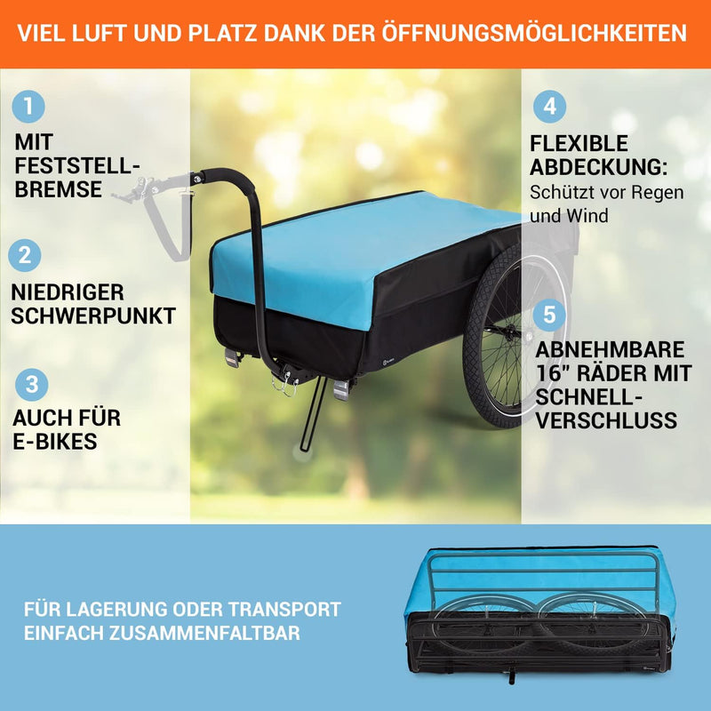 Klarfit Companion Fahrradanhänger - Lastenanhänger Fahrrad mit grosser Ladefläche: 42 x 63 cm (BxT),