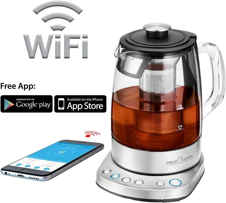 ProfiCook PC-WKS 1167 G, WIFI-gesteuerter 2in1 Tee- und Wasserkocher, kostenlose App, programmierbar