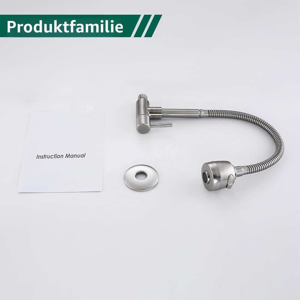 HOMELODY Wasserhahn Küche Wandmontage nur Kaltwasser Armatur Wandarmatur 360° Schwenkbar Doppelfunkt