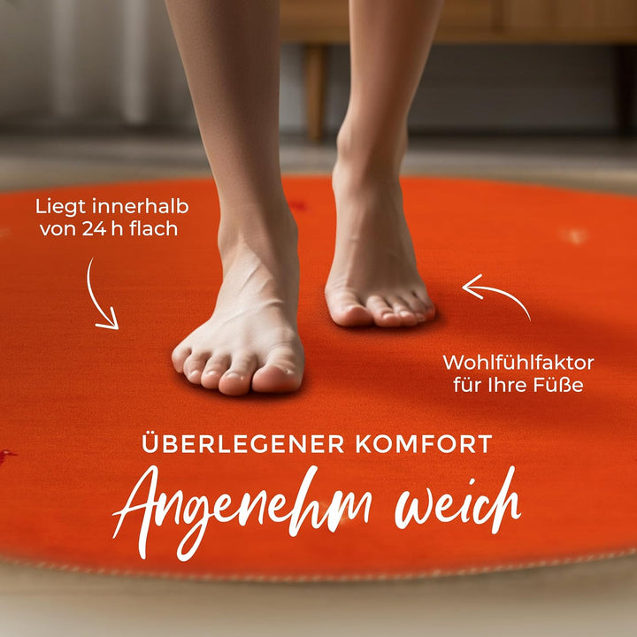 carpetfine Wollteppich Gabbeh Uni Rund Orange Ø 80 | Moderner Teppich für Wohn- und Schlafzimmer Ø 8