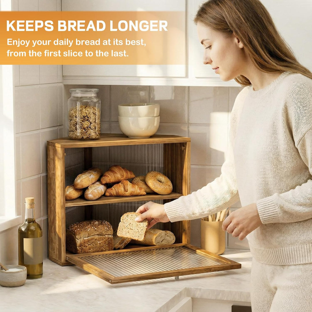 Brotkasten, 2 Etagen Holz Brotaufbewahrung, Gross Brot-Aufbewahrungsbox, Luftdichte Brotbox, Brothal