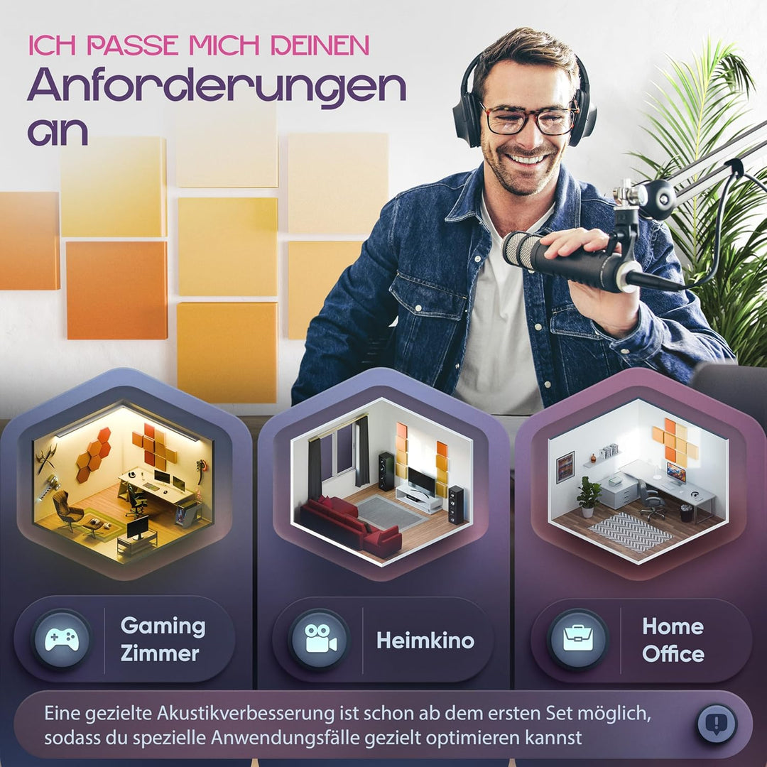 Schallabsorber Akustikpaneele [8 Stk.] für spürbar reduzierte Geräusche I Modernes Akustikbild aus Q