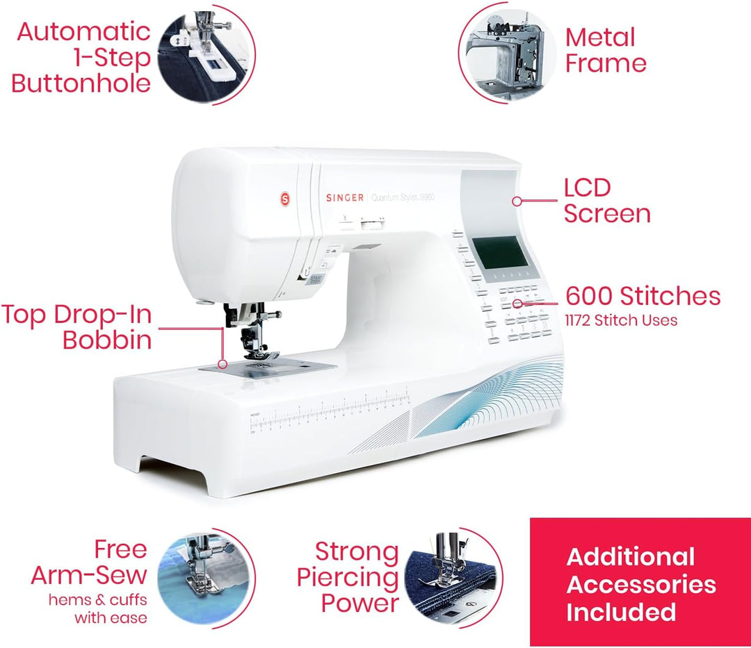 SINGER 9960 Näh- und Quiltmaschine mit Zubehör-Set, Anschiebetisch, 600 Stiche, elektronischer Auto-