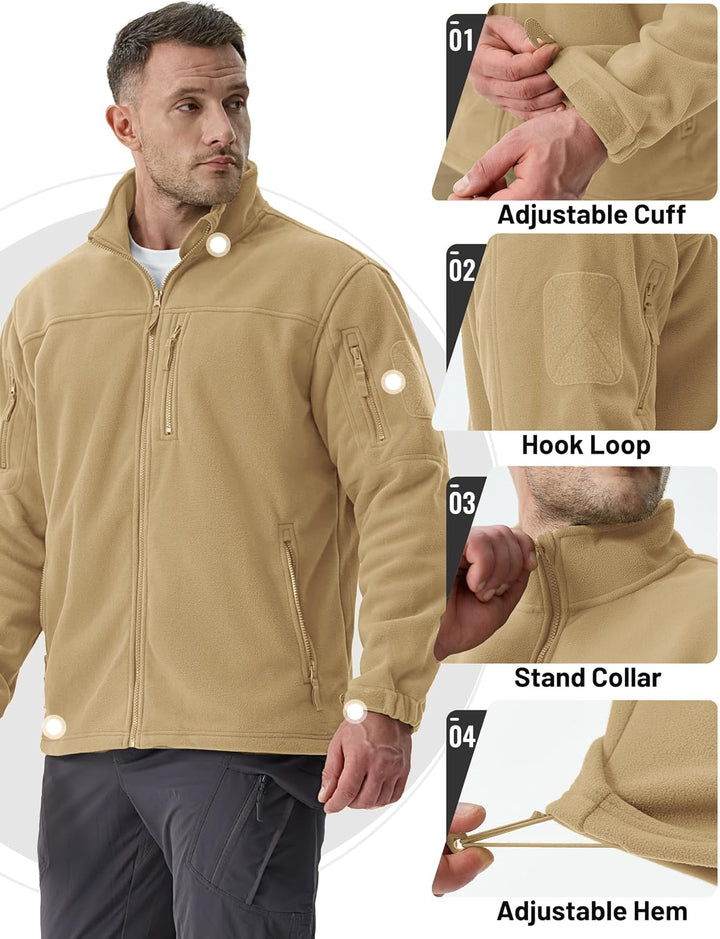 TACVASEN Herren Militär Outdoor Fleecejacke Warme Taktische Jacke Fleece Jacket XL Khaki, XL Khaki