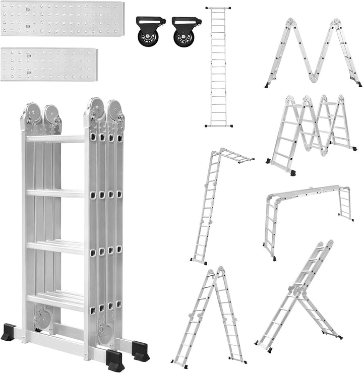 LZQ 4x4 Mehrzweckleiter 470cm 6 in 1 Alu Leiter Vielzweckleiter Klappleiter Haushaltsleiter Arbeitsl