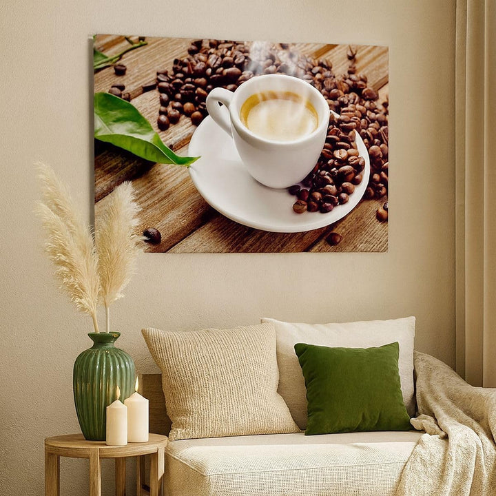 Bilder auf Leinwand 100x70cm Leinwandbild Kaffee Tasse Espresso heiss Gross Wanddeko Bild Schlafzimm