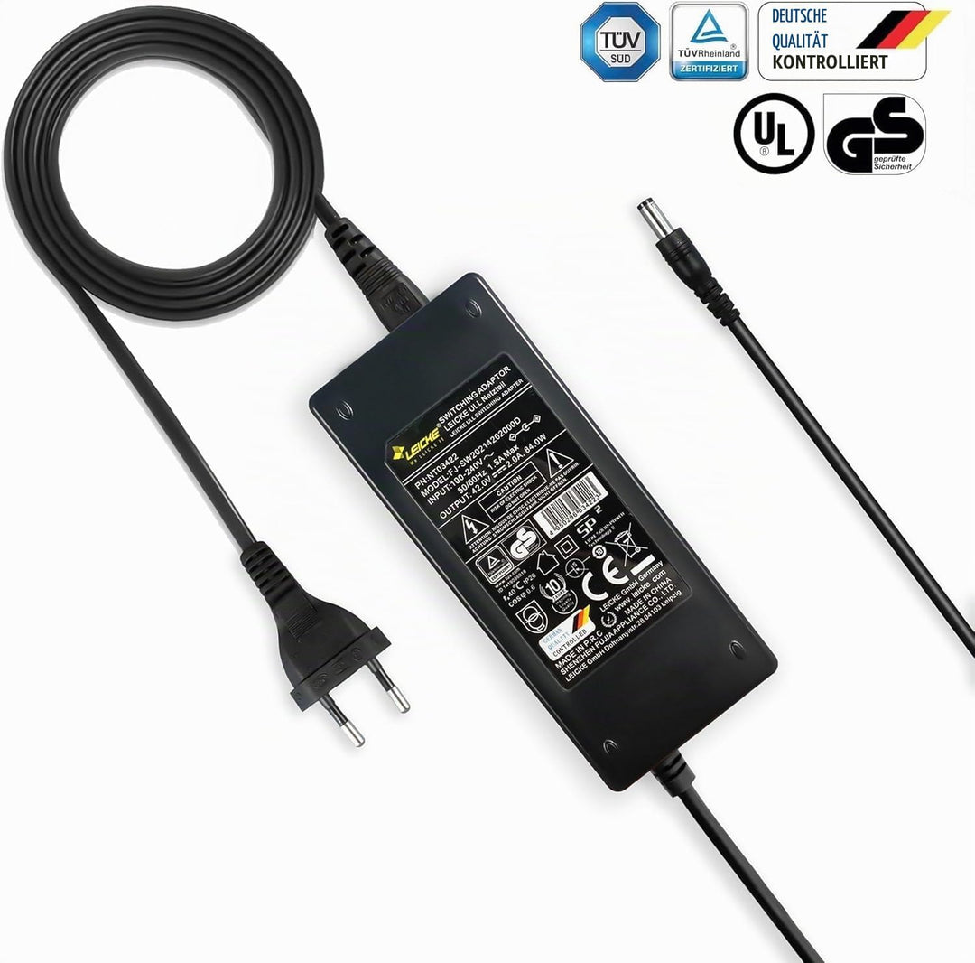 LEICKE Ladegeräte für E-Scooter 42V / 36V 2A 84W mit Rundstecker | Akku Netzteil für E-Roller, Elekt