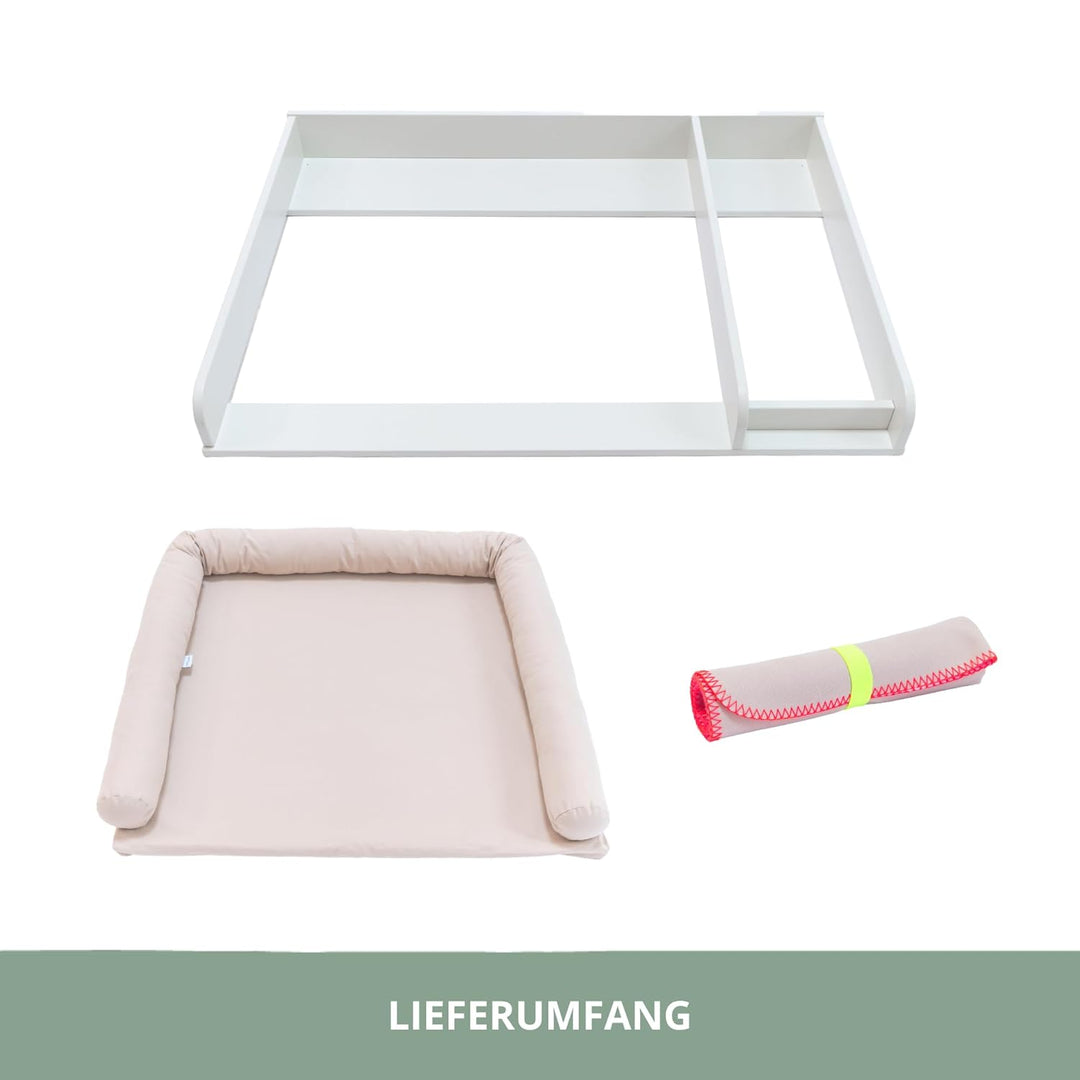 Wickelaufsatz Set für IKEA HEMNES – mit Aufsatz, Wickelauflage & Umrandung aus 100% Baumwolle (Pure