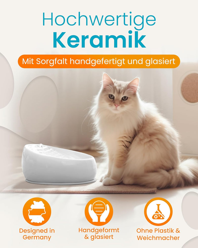 Lucky Kitty Trinkbrunnen für Katze rosa I Katzenbrunnen Keramik Handarbeit, hygienisch I Kein Auflad