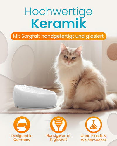 Lucky Kitty Trinkbrunnen für Katze grau I Katzenbrunnen Keramik Handarbeit, hygienisch I Kein Auflad