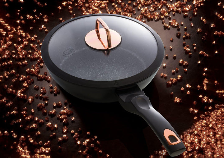 Topfset, Schwarz, Rosa, Marmor-Beschichtung, Aluminium, Turbo-Induktion, 10-teilig