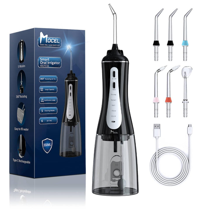 Munddusche Kabellos Elektrischer Zahnreiniger 350ML Wassertank Munddusche, 6 Multifunktionale Jet-Ti