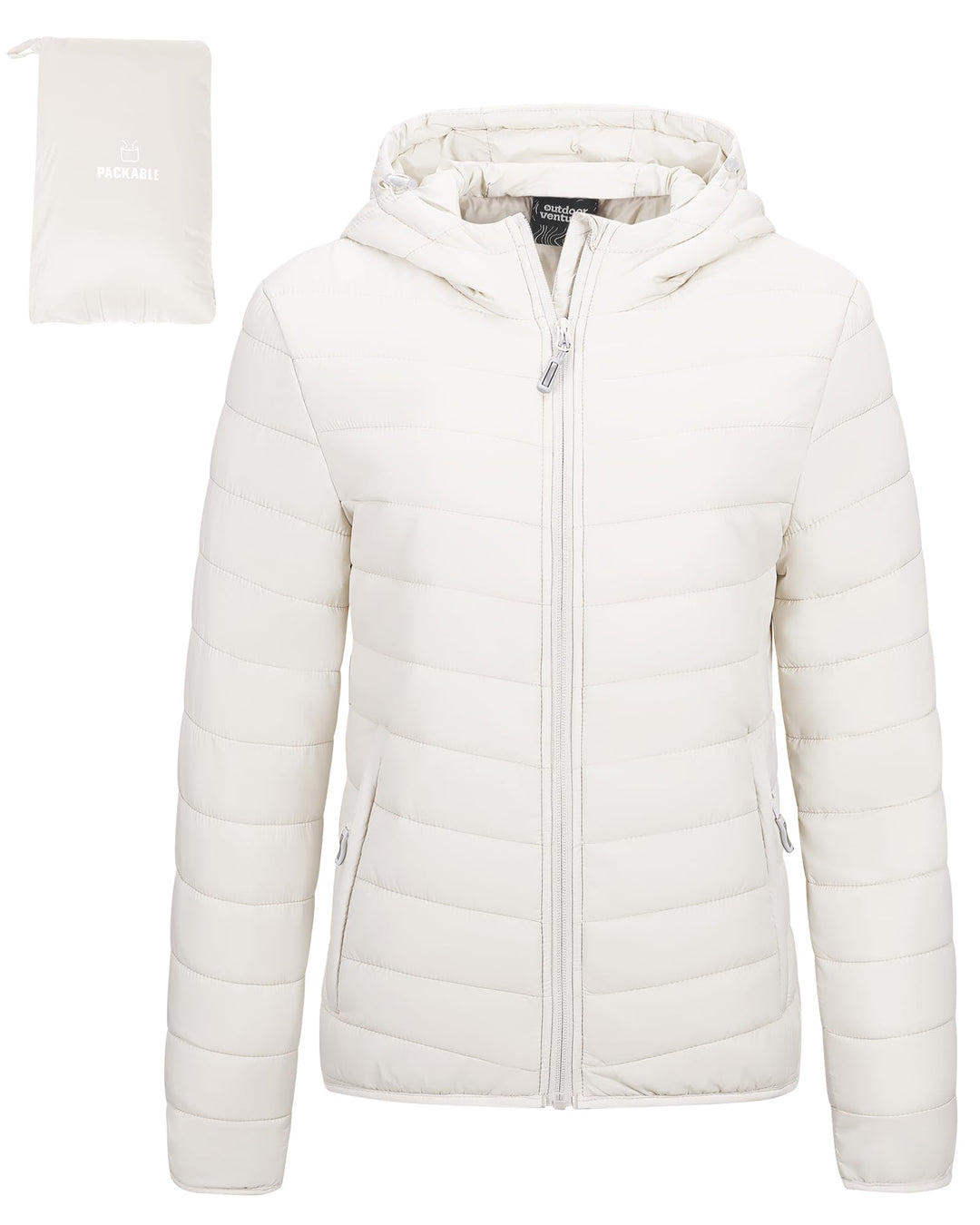 Outdoor Ventures Damen Steppjacke Leichte Packbare Übergangsjacke Warme Winterjacke mit Kapuze für F