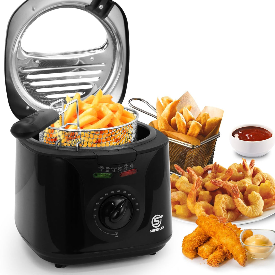 Friteuse mit Fett 2L Elektrische 1300W Kompakte Mini Fritteuse Öl mit Temperaturregelung Edelstahl F