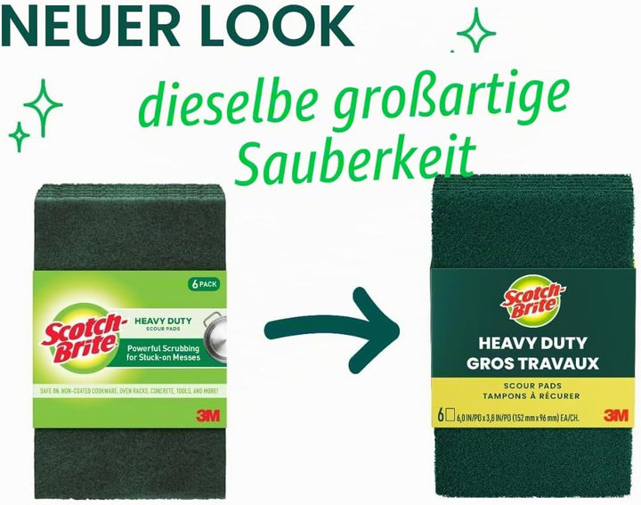 Scotch-Brite Scour Pad Robuste Scheuerschwämme für Küche und Geschirr, Gusseisen, Grün, 30 30 Pads S
