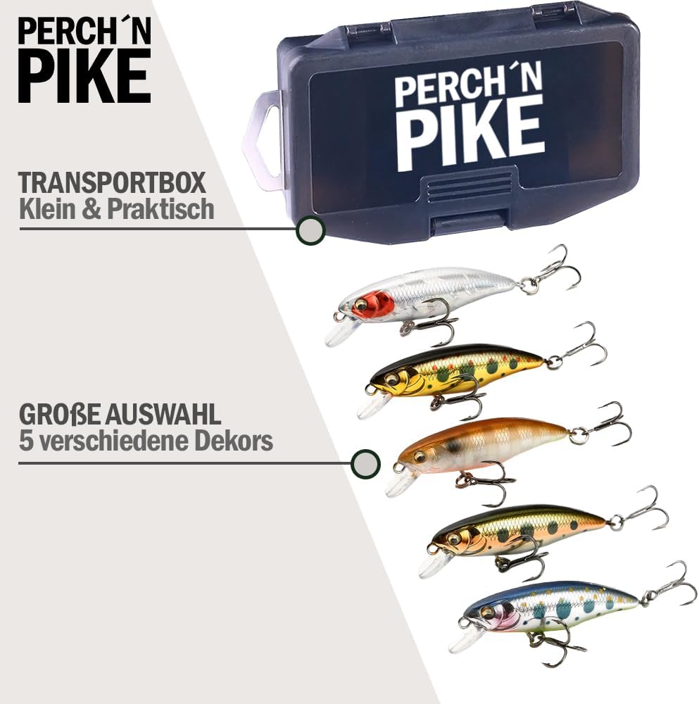 Wobbler im 5er Set für Forelle & Barsch, 5,5cm, Kunstköder Set für Spinnfischen, Minnow Köder sinken