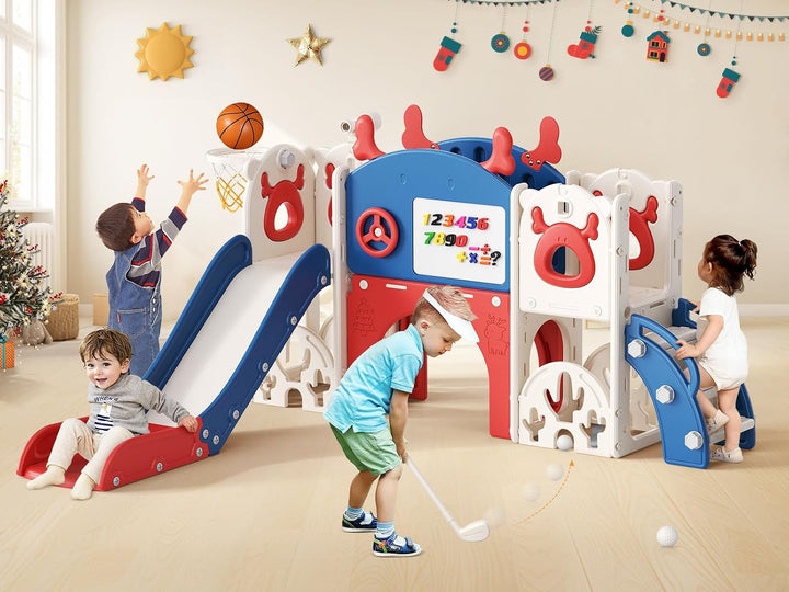 Kinderrutsche,extralange Rutschbahn,freistehende Kleinkindrutsche mit Basketballkorb, Kleinkindklett