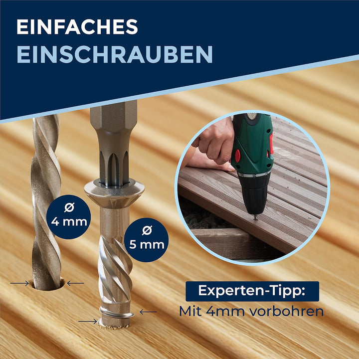 Terrassenschrauben 5x50 Edelstahl A2 Linsenkopfschrauben Torx Schrauben 5mm stark 1000 Stück Holzsch